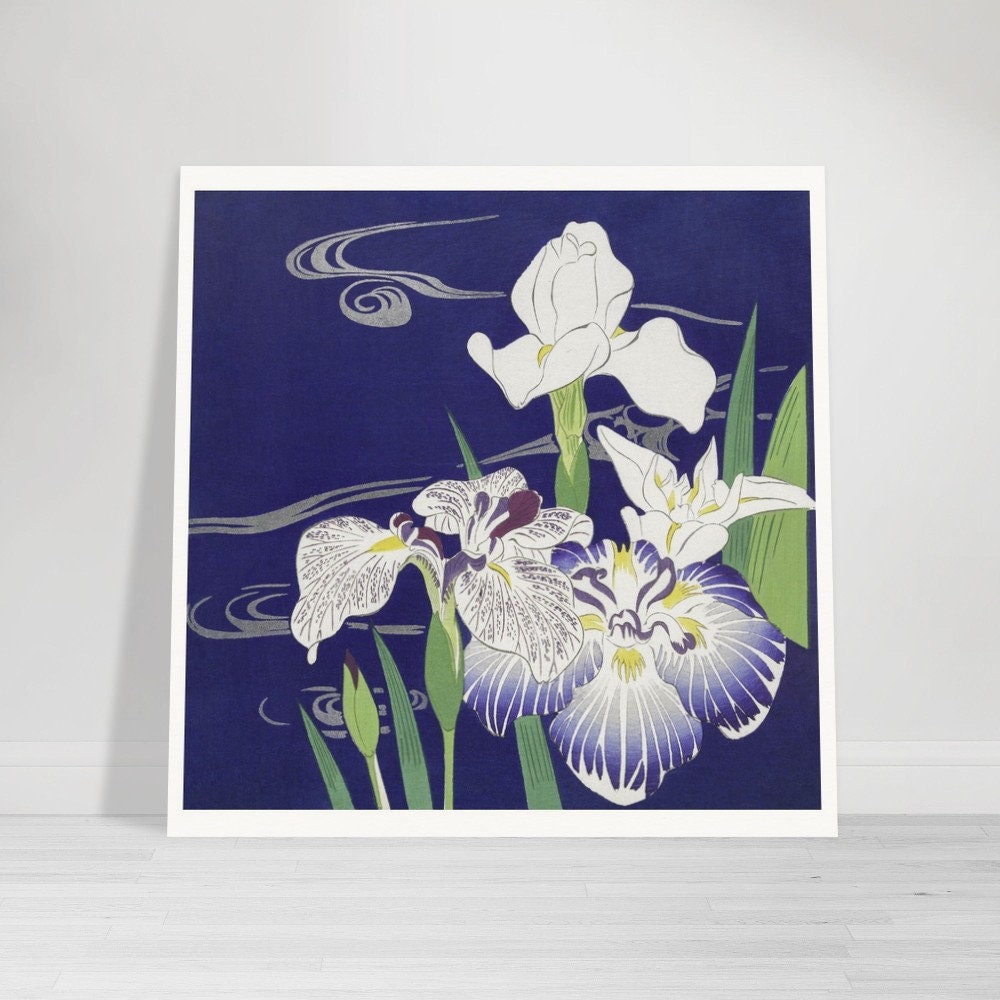 Irises Blue Flowers Kogyo Tsukioka Japanese Vintage Art