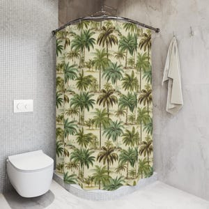 Vintage Style Palm Tree Pattern, 71&quot; x 74&quot; Polyester Fabric Shower Curtain, Bathroom Decor, Retro Tropical Home Decor