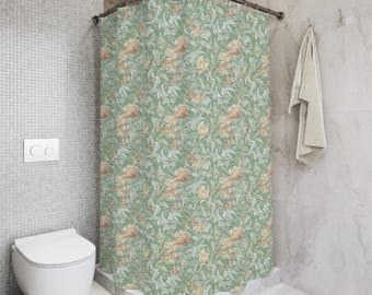 Vintage Art Nouveau Style Green Pastel Floral Pattern, 71" x 74" Polyester Fabric Shower Curtain, Bathroom Decor, Home Decor Gift