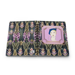 Elegant Vintage Spiral Bound Journal - Art Deco Flapper Woman Notebook - Diary Gift for Her