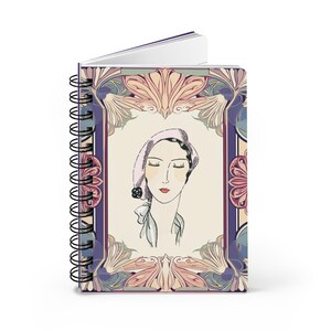 Elegant Vintage Spiral Bound Journal - Art Deco Flapper Woman Notebook - Diary Gift for Her