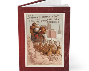 Antique Santa and Reindeer Plum Pudding Art - Ruled Line Notebook - Christmas Diary - Hardcover Journal - Holiday Gift