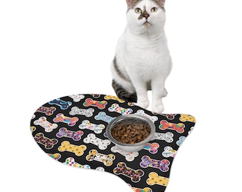 Colorful Bones Pattern Vintage Art Design Dog Cat Pet Feeding Mats BONE Shape FISH Shape Various Sizes Colors