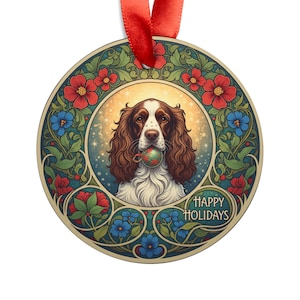 Springer Spaniel - Happy Holidays Dog - Round Acrylic Ornament - Personalized Pet Lover Gift - Christmas Decoration - Animal Decor