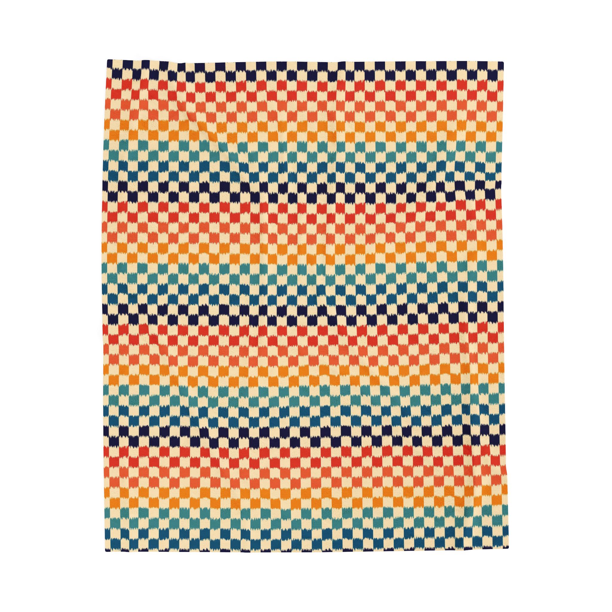 Rainbow Check Pattern Retro Rainbow Check Pattern, Cozy Velveteen Plush Blanket, Couch Throw ...