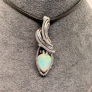 Ethiopian opal wire wrapped pendant | sterling silver necklace | handmade gemstone jewelry