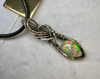 Ethiopian Opal Pendant – Sterling Silver Wire Wrap, Artisan Necklace
