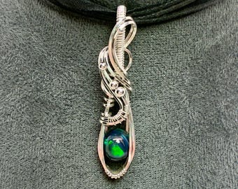 Black opal wire wrapped pendant | handmade silver necklace | smoked opal | gemstone crystal jewelry