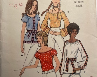 Butterick 6206 Vintage Peasant Blouse Sewing Pattern (1971) Girls/Misses Size Small (8-10)