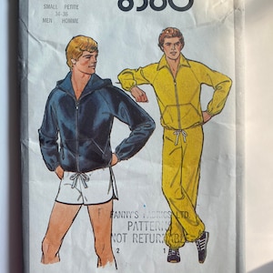 70s SIMPLECITY 8360 Herren Sweatshirt und Sweathose (Jogginghose) - 1977 - Size S (34-36 Büste)