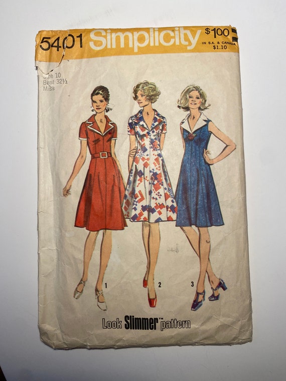 Simplicity 5401 - 1970s Women's Dress Vintage Sewing Pattern (1972) - Size  XS/S 32.5" Bust - 70s Fashion - Collared Dress - Retro Sewing - Etsy