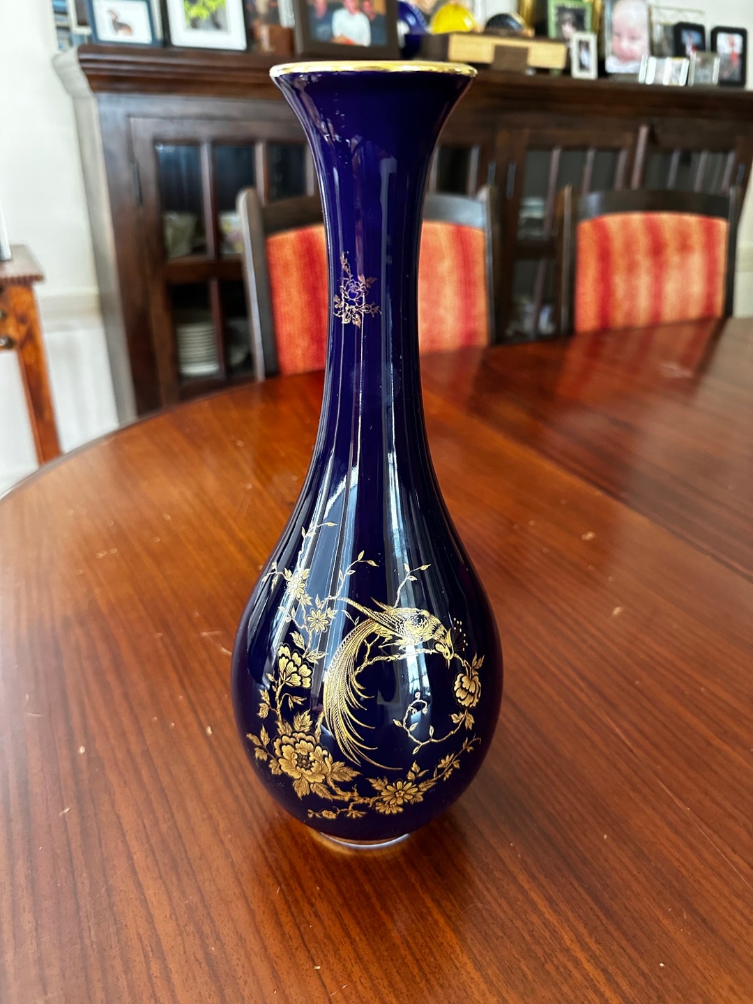 French Limoges Porcelain Blue and Gold Vase Etsy