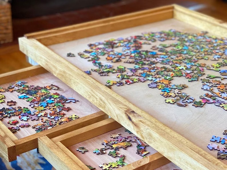 Includes 2 Hidden Drawers Rustic Puzzle Coffee Table With Etsy