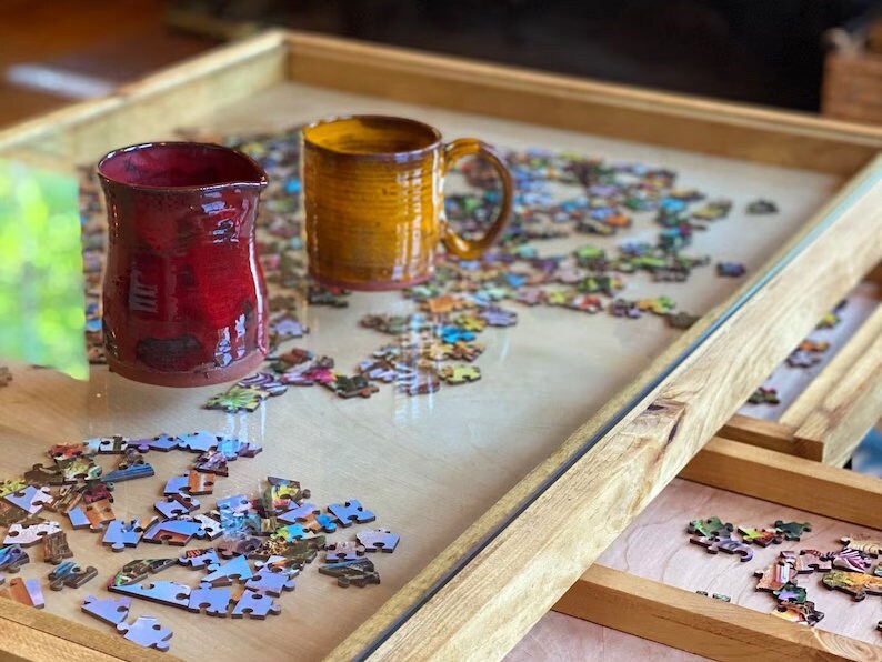 Includes 2 Hidden Drawers Rustic Puzzle Coffee Table With Etsy