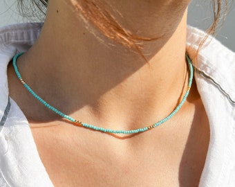 Collier de perles minimaliste pour femme, superposition de collier ras de cou en perles, collier bohème de tous les jours, tour de cou de plage turquoise, collier de perles à la mode
