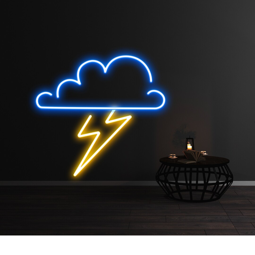 Lightning Bolt Cloud Neon Sign Cloud With Bolt LED Sign Etsy
