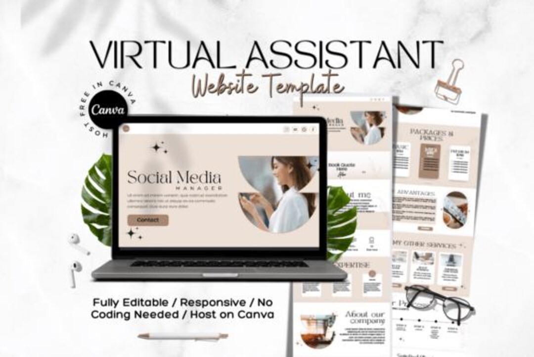 Virtual Assistant Website Template | Editable Canva Website | VA ...