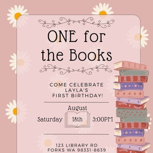 ONE for the Books first birthday invitation