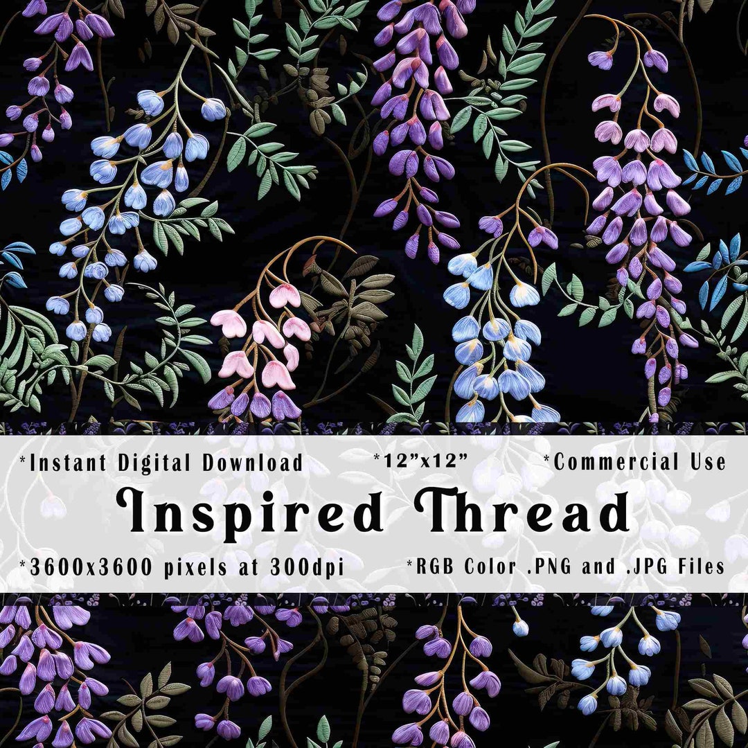 Colorful Wisteria Embroidery Seamless Digital Pattern Instant Etsy