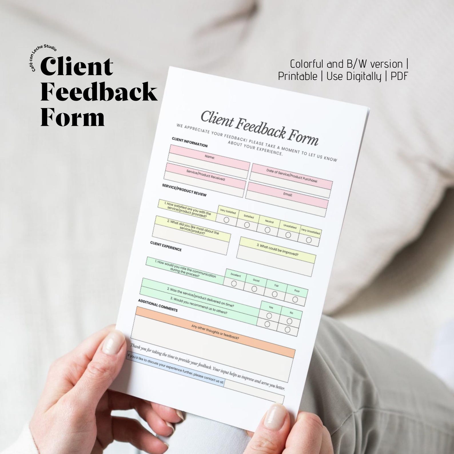 Client Feedback Form Methods Client Feedback Form | Editable PDF | Customer Feedback for Services ...