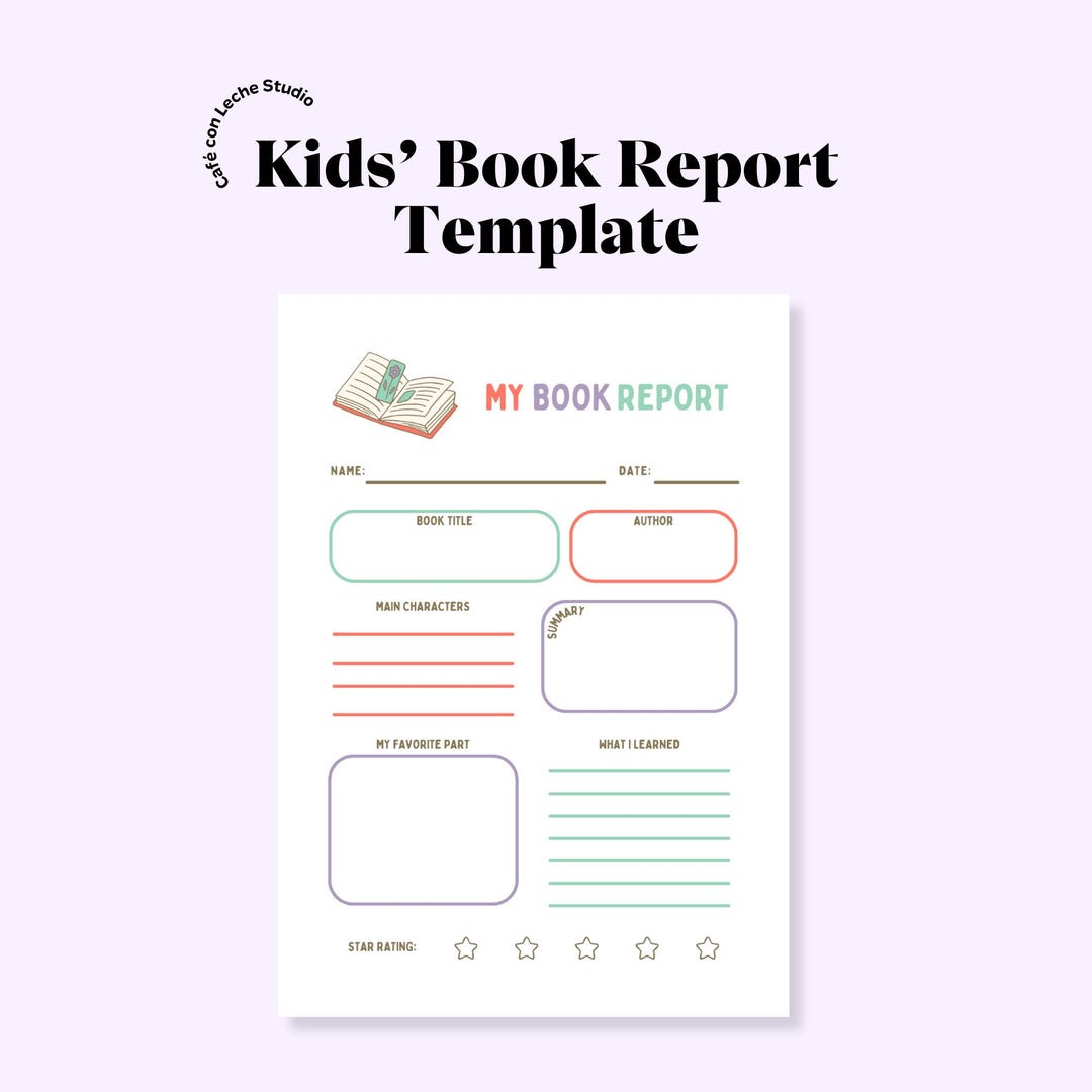 Kids' Book Report Template | Printable Reading Journal (instant ...