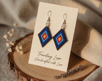 Ojibwe Inspirierte Perlen Diamant Ohrringe | Handgemachte bunte Boho Statement Schmuck | Geschenk für Sie