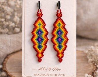Handgemachte Rocailles Perlen Ohrringe, Bunter Tribal Boho Statement Schmuck