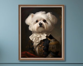 Maltesische Wandkunst, druckbare aristokratischer Hund Kunstdruck, aristokratische Malteser Hundekunst, maltesische Druck, maltesische Geschenke, maltesischer digitaler Download