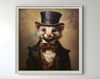 Ferret Wall Art, Printable Dapper Ferret Art Print, Funny Ferret Artwork, Fancy Ferret Print, Ferret Gifts, Ferrets, Digital Download