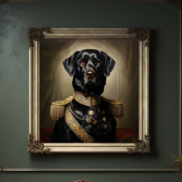 Black Lab Portrait Wall Art - Printable Aristocratic Black Lab Art Print - Fancy Vintage Black Labrador Retreiver Dog Art - Digital Download