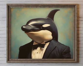 Dapper Orca Whale Wall Art - Printable Aristocratic Orca Whale Art Print - Dapper Killer Whale Artwork - Killer Whale Digital Download