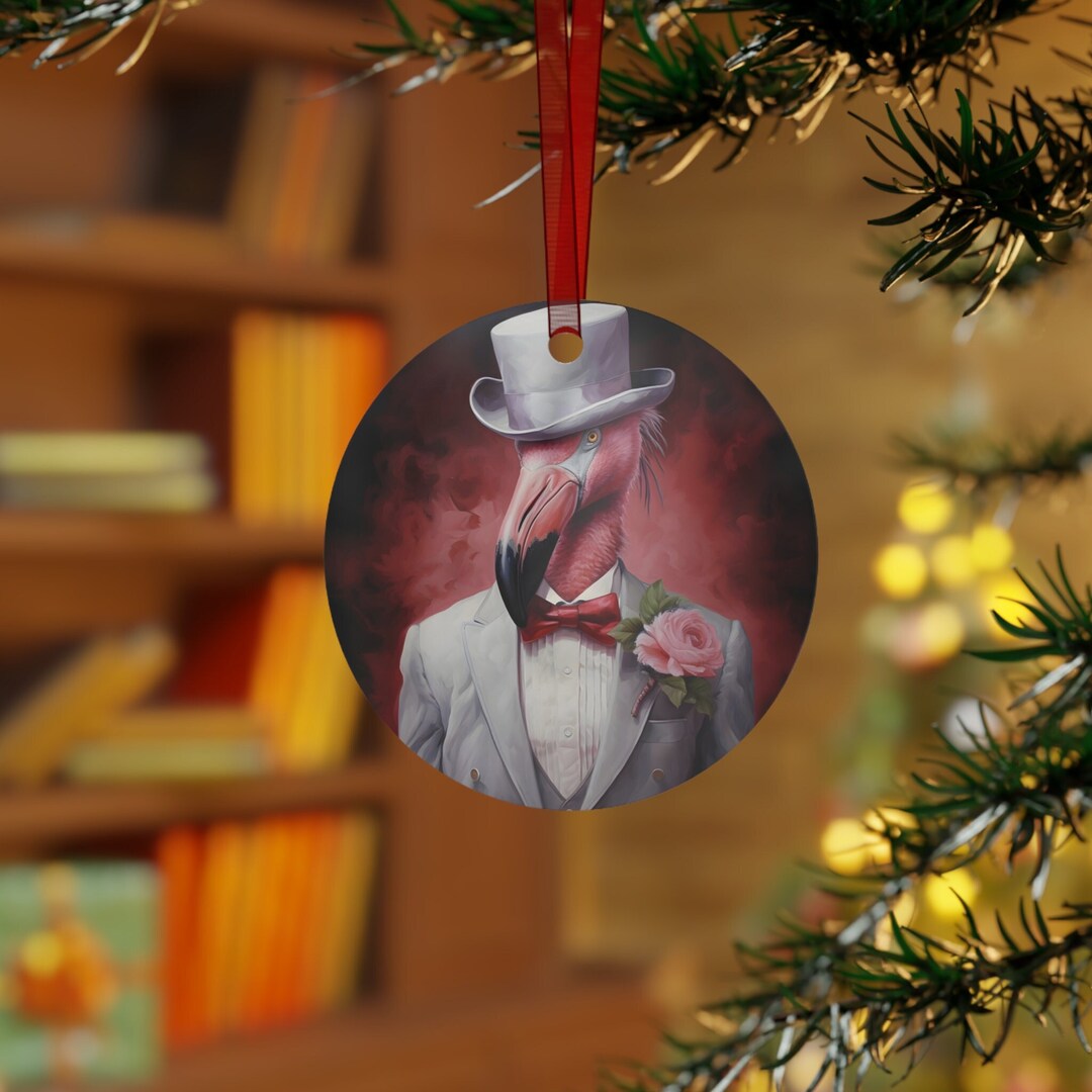 Flocking Christmas Flamingo Ornament - LED Light Up Holiday Decoration