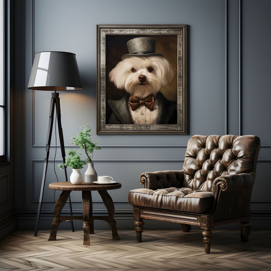 Maltese Art, Printable Maltese Wall Art Print, Dapper Maltese Art