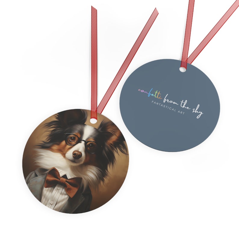 Papillon Ornament, Papillon Gifts, Papillon Mom Gifts, Round Metal