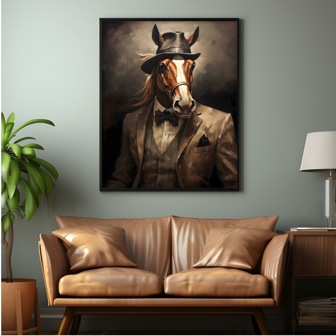 Horse Wall Art, Printable Horse Art Print, Dapper Horse Dog Art