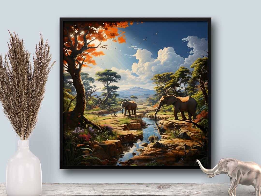 Elephant Safari Wall Art Printable Nature Art Africa Etsy