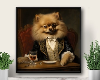 Dapper Pomeranian Portrait Wall Art - Printable Pomeranian Art Print - Vintage Dog Art - Pomerian Tuxedo Digital Download - Dog Portrait