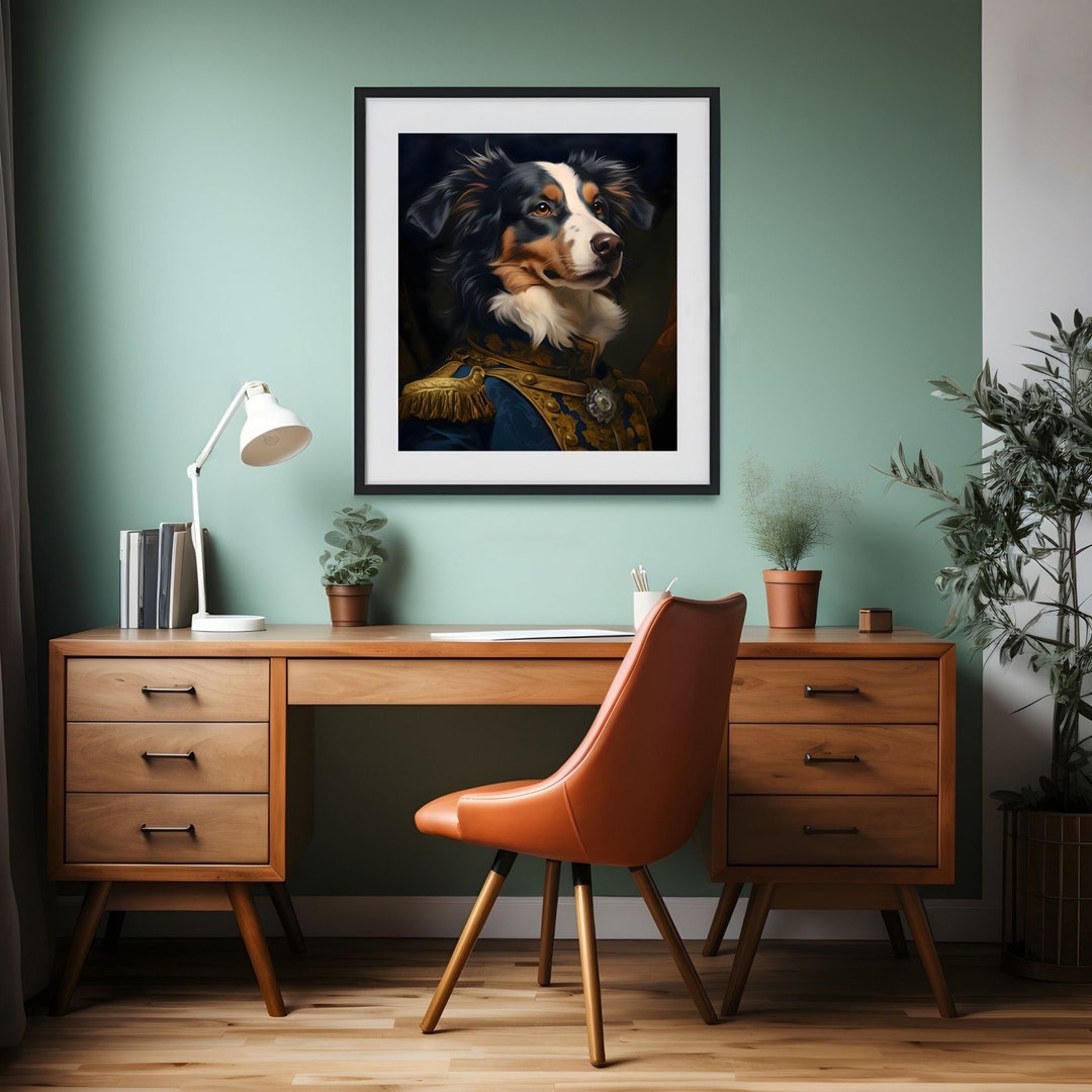 Australian Shepherd Wall Art, Printable Aristocratic Dog Art Print, Aristocratic Aussie Shepherd