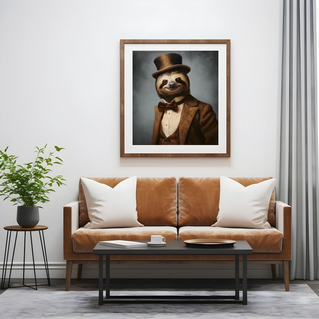 Sloth Wall Art Printable of Dapper Sloth Portrait Artwork Funny Sloth ...