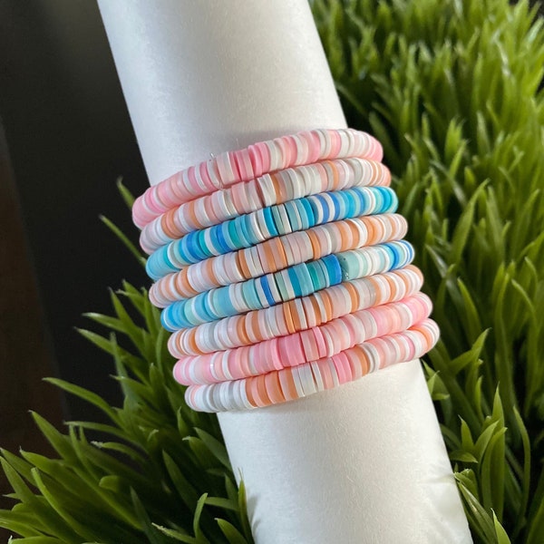 1pc Heishi Clay Multicolored Bracelet | Beaded Stretch Bracelet | Choose from Blue, Peach or Pink
