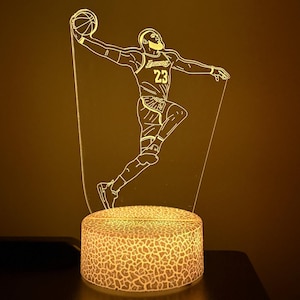 LeBron James LED Lamp – Basketball Night Light – Lakers Fan Gift – Sports Desk Lamp – Bedroom or Man Cave Decor