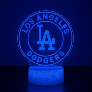LA Dodgers LED Lamp – 16-Color Baseball Night Light – MLB Desk Lamp with Remote – Dodgers Gift for Fans – Bedroom or Game Room Decor