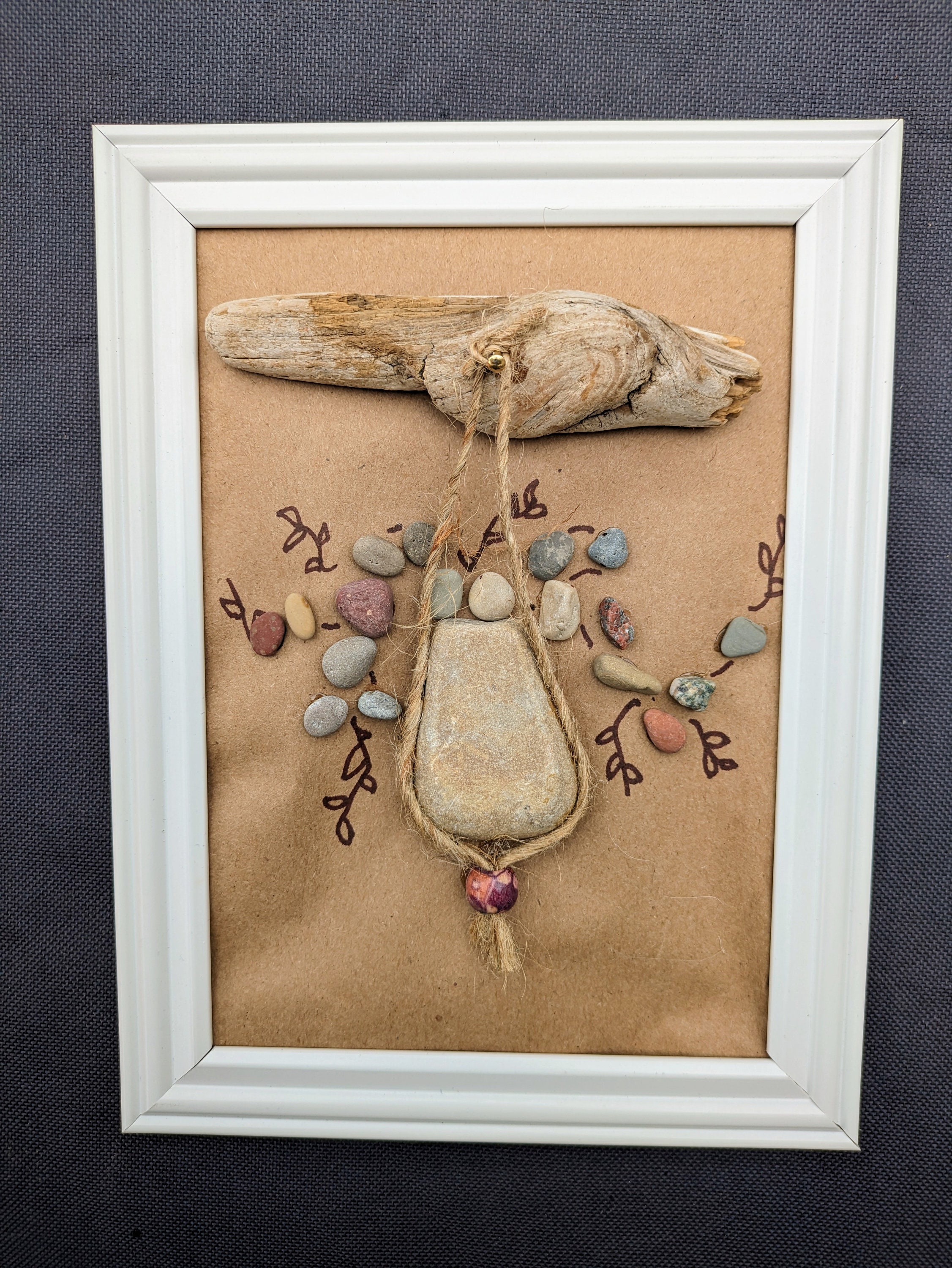 Framed Stone Art Sea Glass and Driftwood Accents Etsy