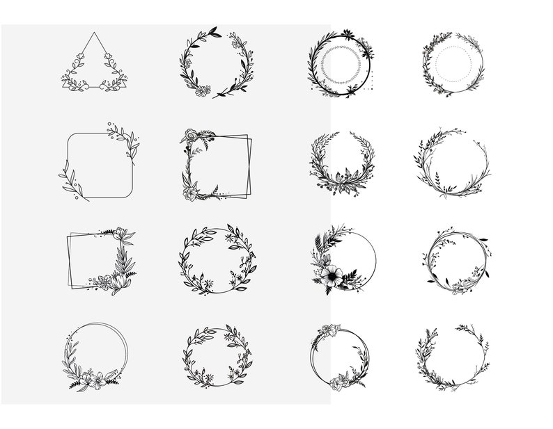 Wreath SVG Bundle Floral Circle Heart Monogram Wedding Decor 72 Items ...