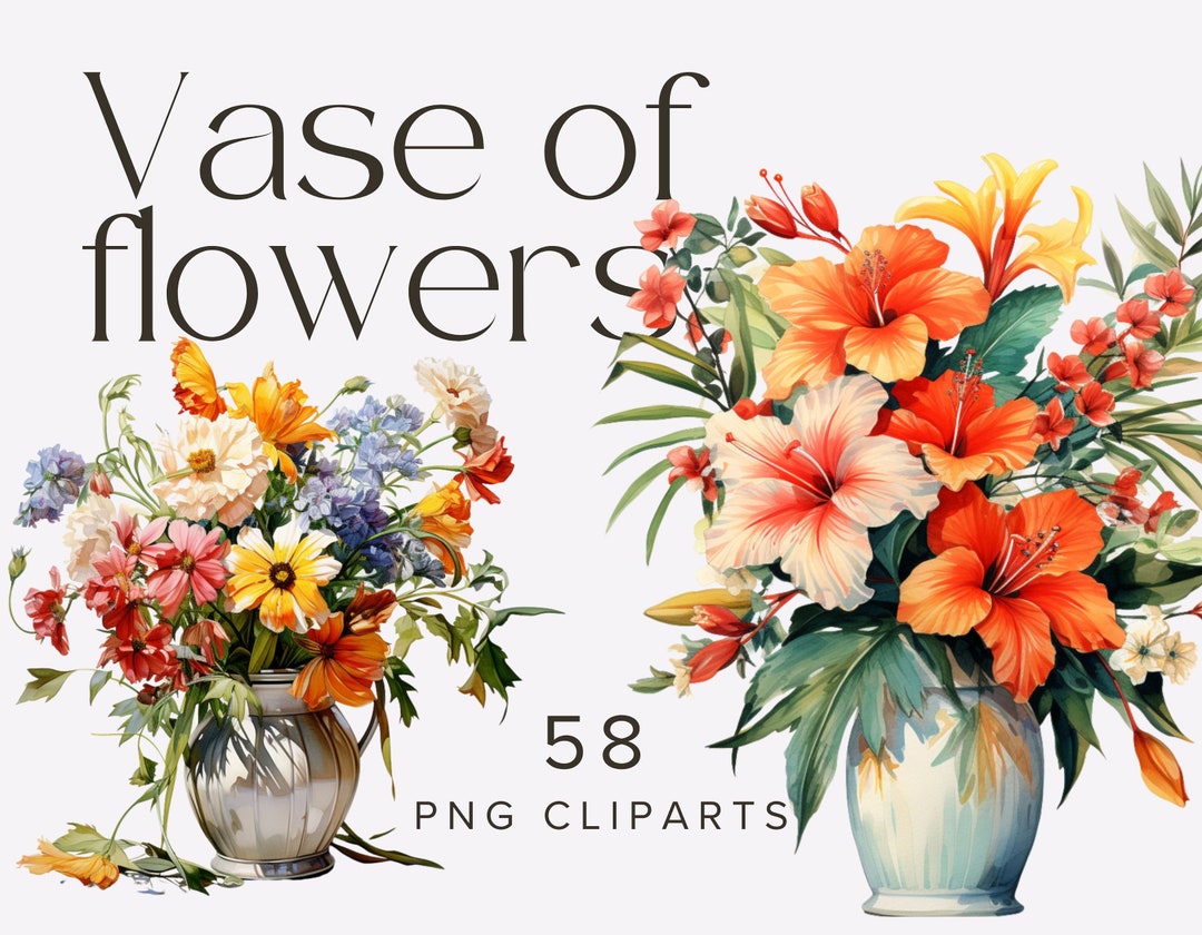 Watercolor Flowers in Vase Clipart | 58 PNG Illustrations (digital ...