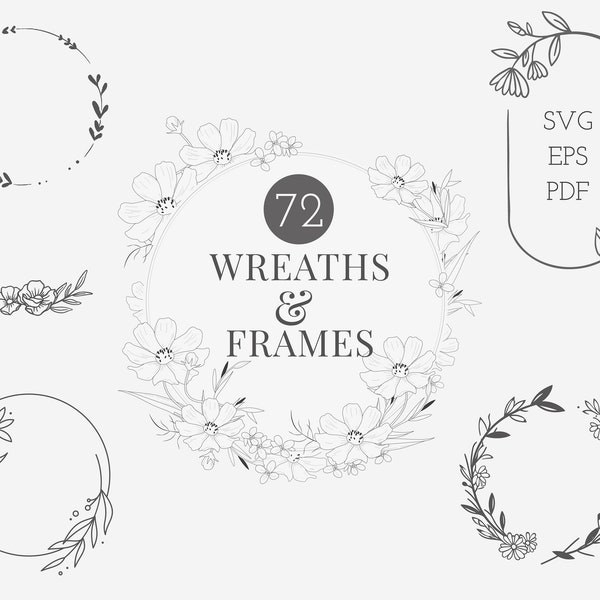 Wreath SVG Bundle | Floral Circle Heart Monogram | Wedding Decor | 72 Items