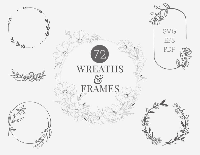 Wreath SVG Bundle | Floral Circle Heart Monogram | Wedding Decor | 72 ...