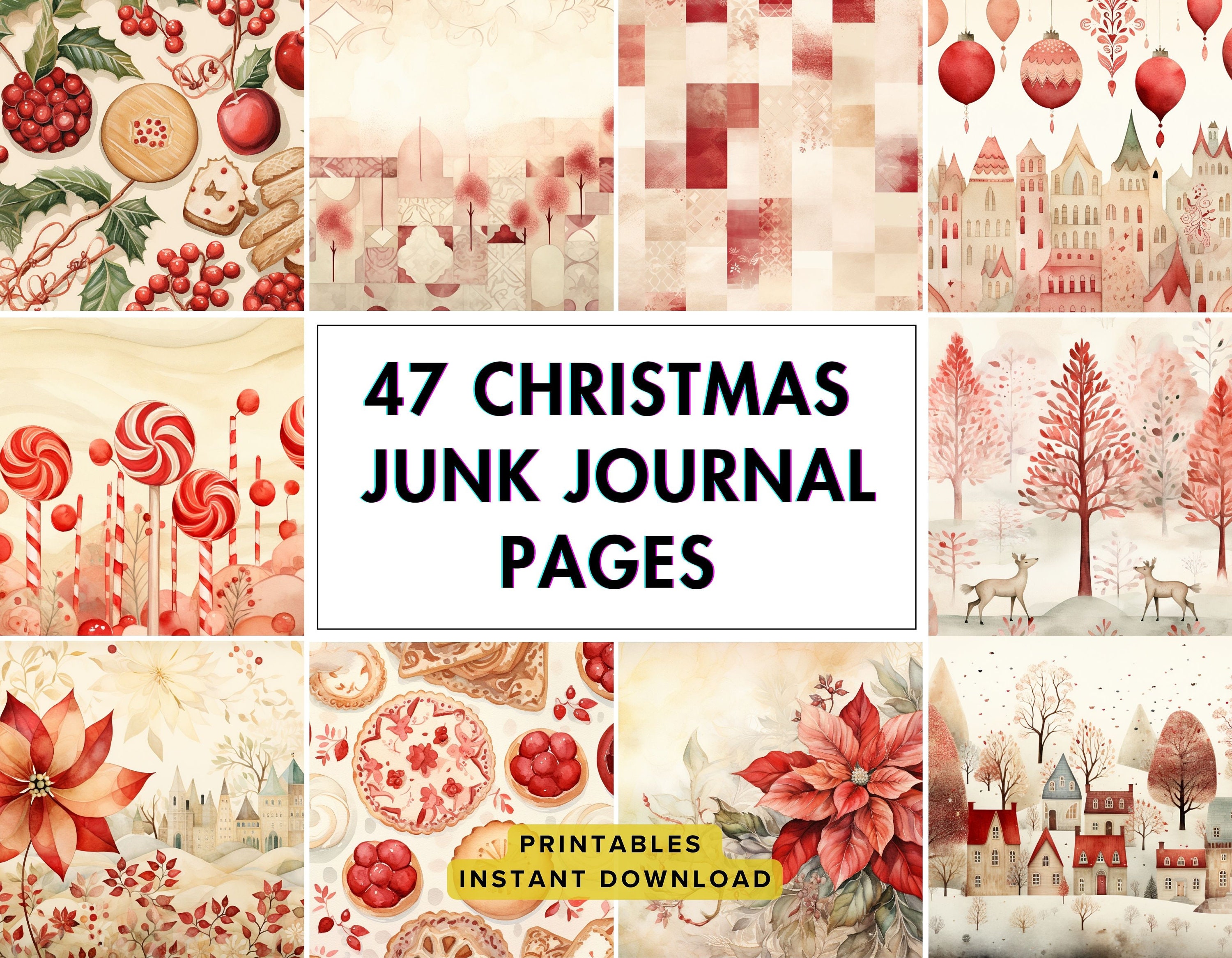 Christmas Junk Journal Pages | Digital Scrapbook Paper Kit | Winter ...