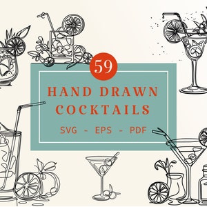 62 Hand Drawn Drink Illustrations | SVG, PDF & EPS files | Cocktail Clip Art | Signature Drink Sign Clip Art | Digital Download