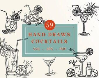 Hand Drawn Cocktail Illustrations | Drink Clipart (SVG, PDF, EPS Digital Download)